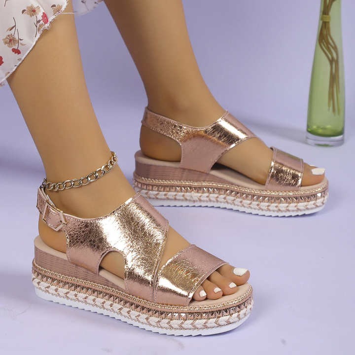 Lyssa | Sandalen für Damen Plateau Offene Spitze Knöchelriemen