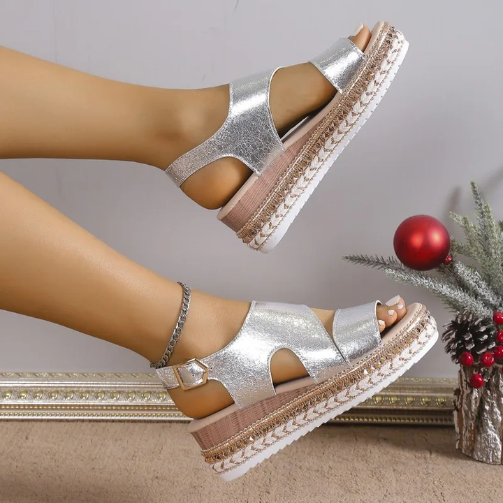 Lyssa | Sandalen für Damen Plateau Offene Spitze Knöchelriemen