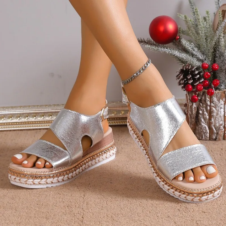 Lyssa | Sandalen für Damen Plateau Offene Spitze Knöchelriemen