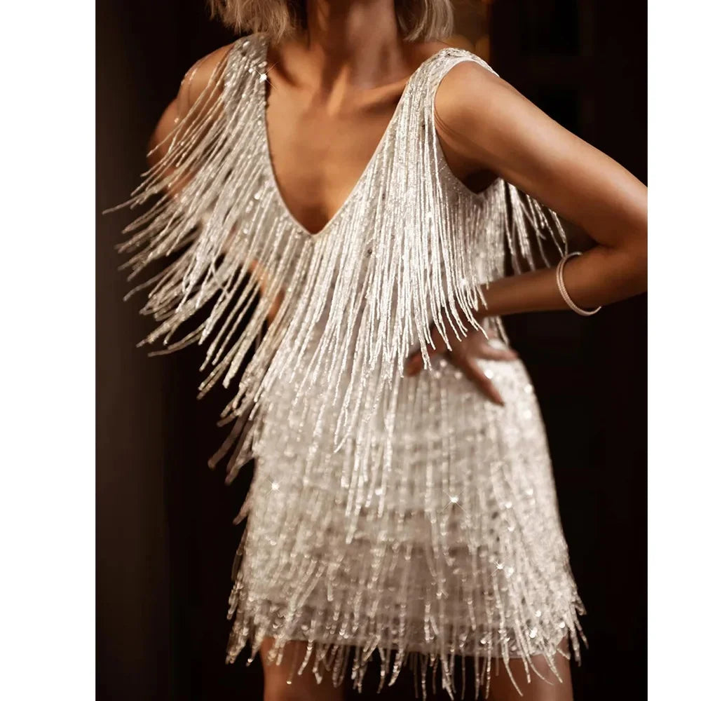 Alba | Damen Cocktail Kleid mit Fransen und Federn