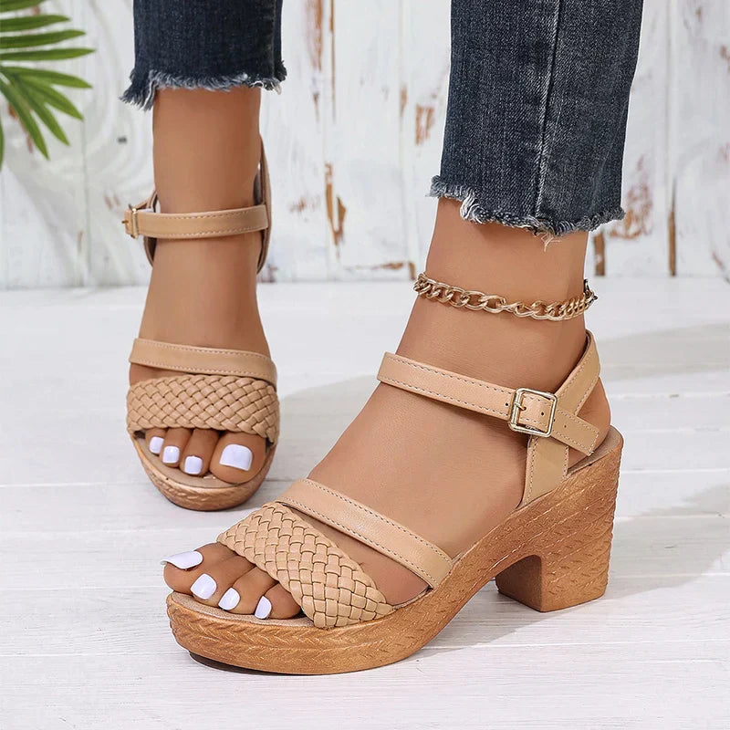 Rosalia | Sandalen für Damen Geflochtene Riemchen Blockabsatz Stil