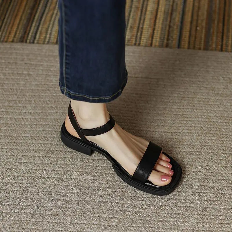 Basilia | Sandalen für Damen Flach Offene Spitze Riemchen