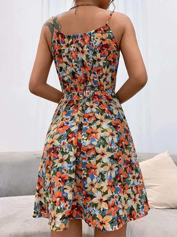 Arietta | Damen Sommerkleid mit Rüschen-Ausschnitt Midi