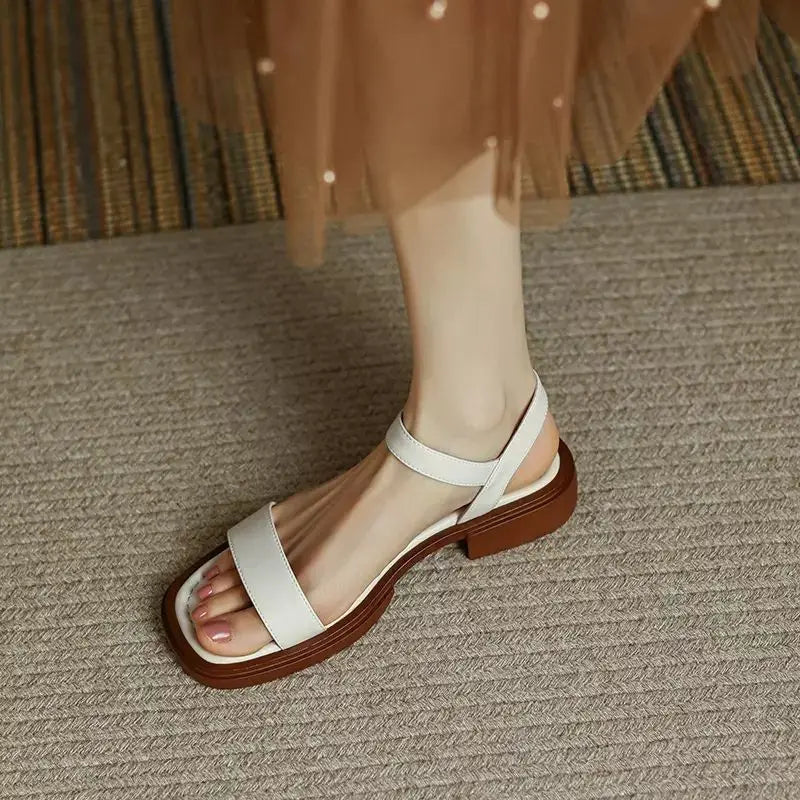 Basilia | Sandalen für Damen Flach Offene Spitze Riemchen