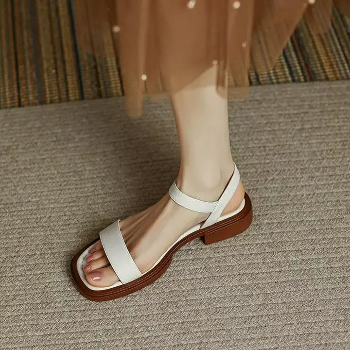 Basilia | Sandalen für Damen Flach Offene Spitze Riemchen