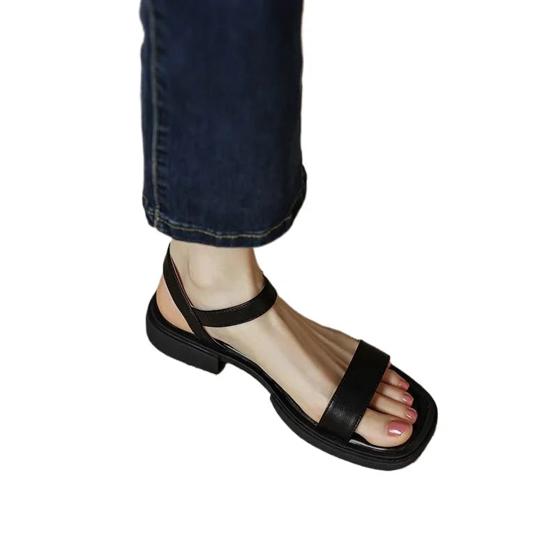 Basilia | Sandalen für Damen Flach Offene Spitze Riemchen