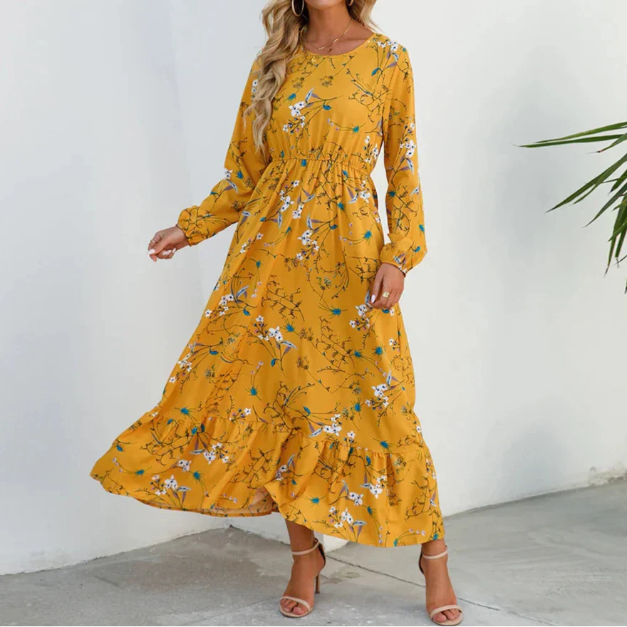 Maisie | Damenkleid Floral Maxi Langarm