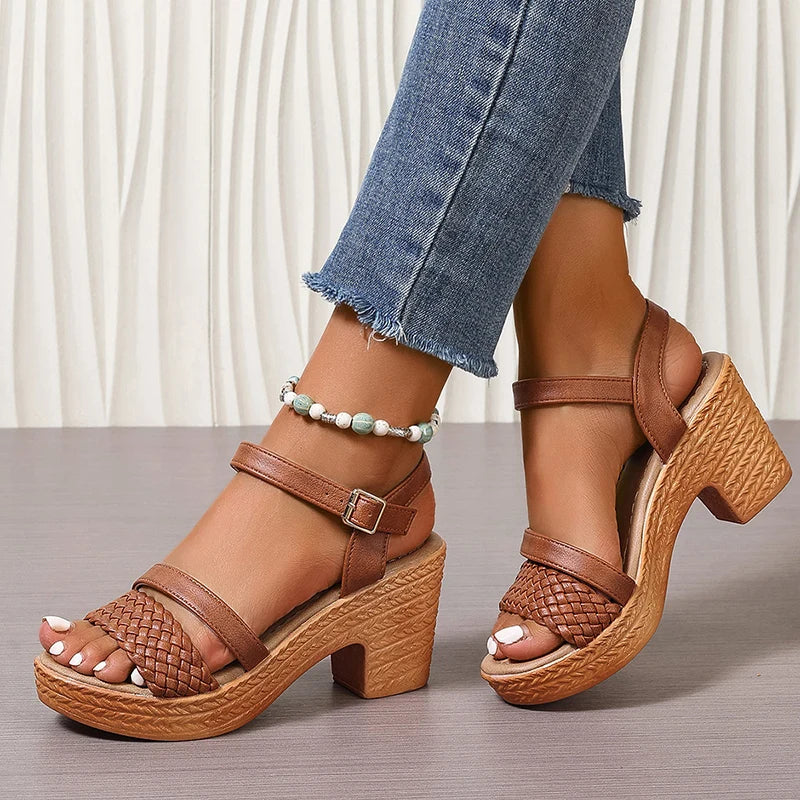 Rosalia | Sandalen für Damen Geflochtene Riemchen Blockabsatz Stil