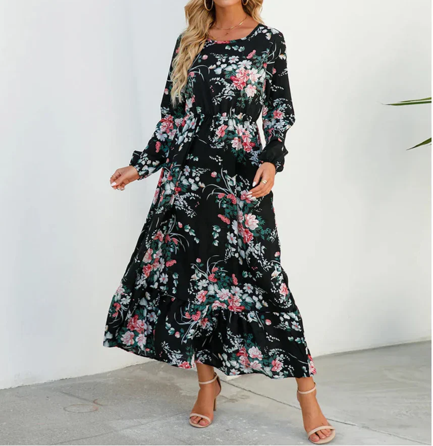 Maisie | Damenkleid Floral Maxi Langarm