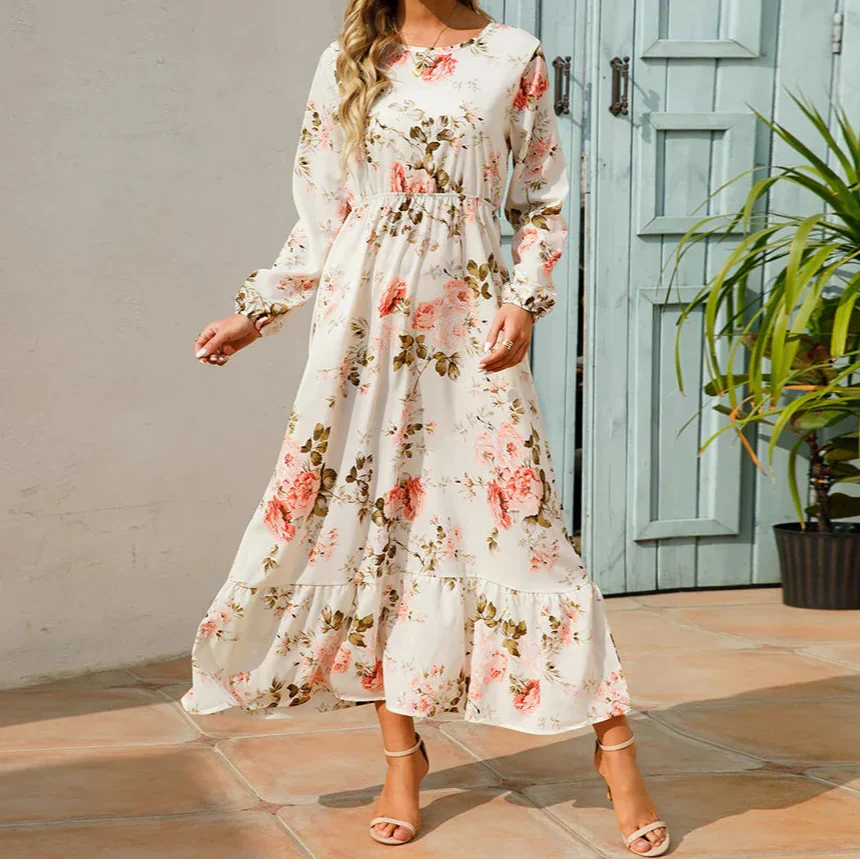 Maisie | Damenkleid Floral Maxi Langarm