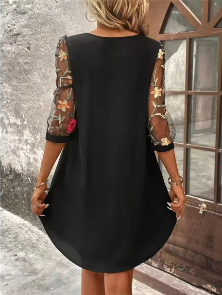 Melanie | Damenkleid Keyhole Mini Bestickte Ärmel