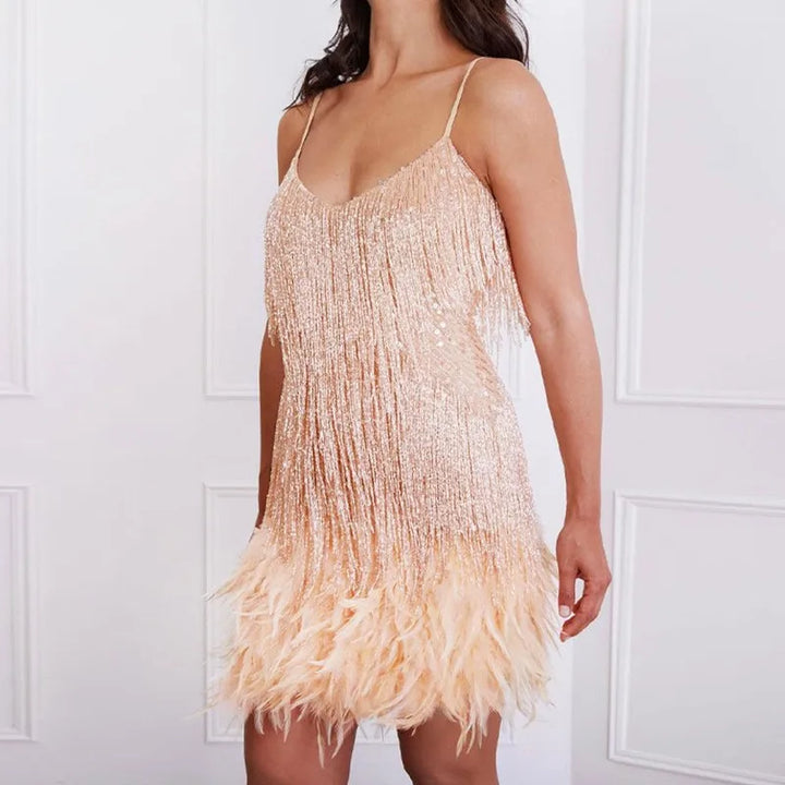 Valentia | Damen Cocktail Kleid mit Fransen Federn