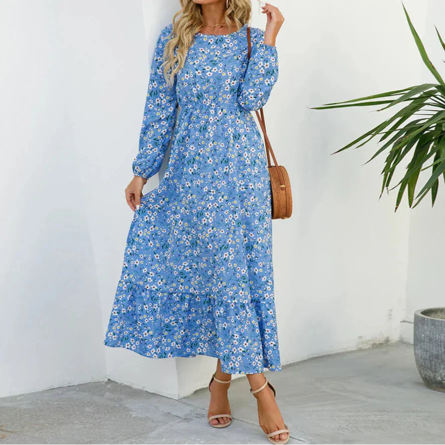 Maisie | Damenkleid Floral Maxi Langarm
