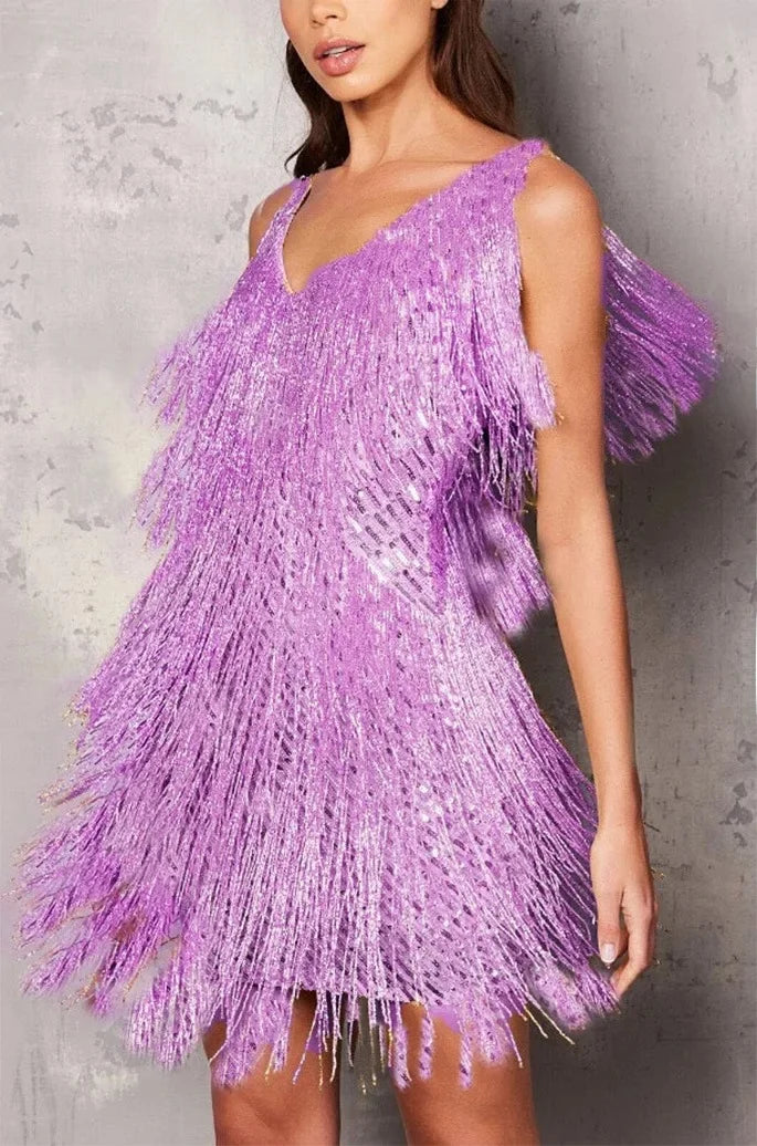 Alba | Damen Cocktail Kleid mit Fransen und Federn