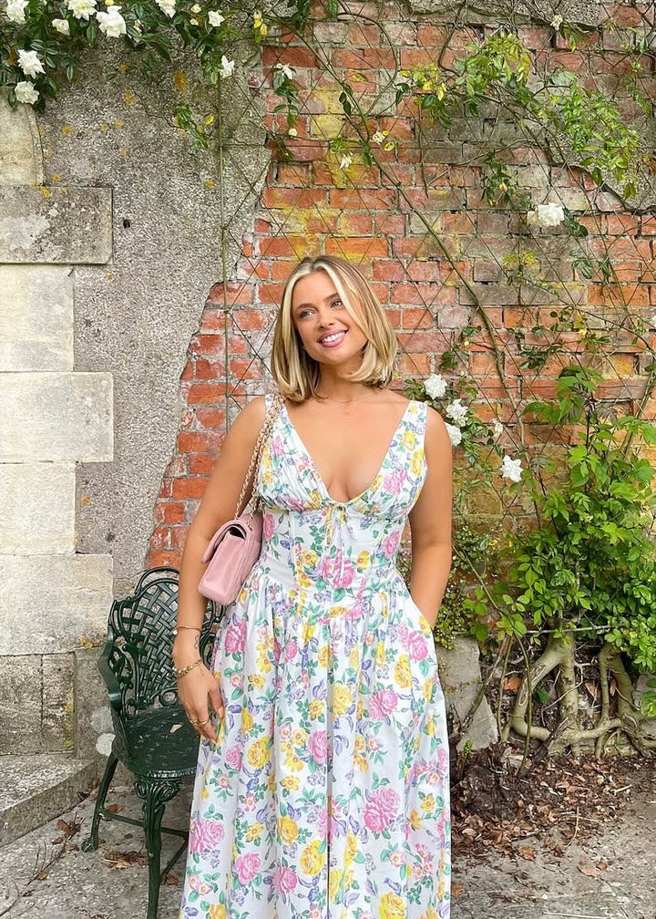 Alina | Damen Sommerkleid Ärmellos V-Ausschnitt Midi