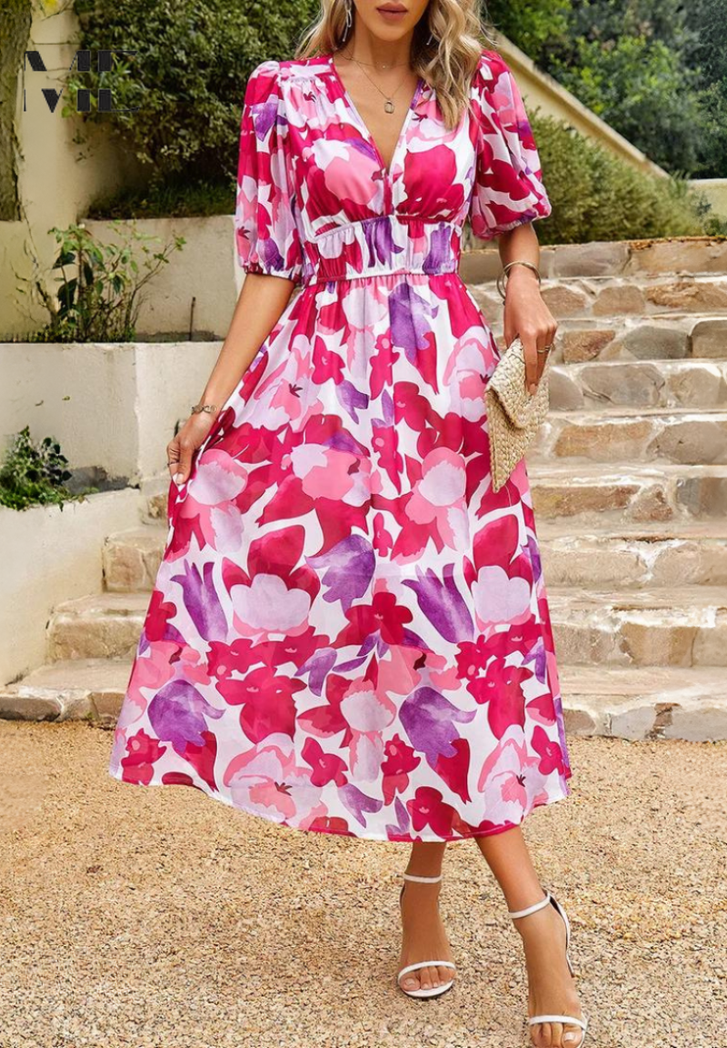 Selena | Damenkleid Floral Print Midi