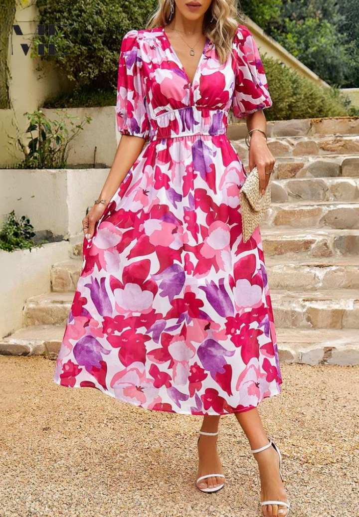 Selena | Damenkleid Floral Print Midi