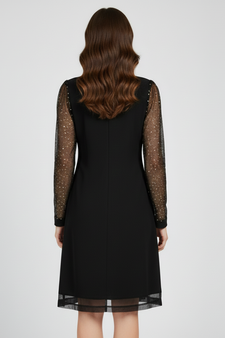 Renata | Damen V-Ausschnitt Cocktail Kleid mit Paillettenärmeln
