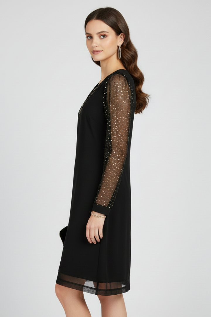 Renata | Damen V-Ausschnitt Cocktail Kleid mit Paillettenärmeln