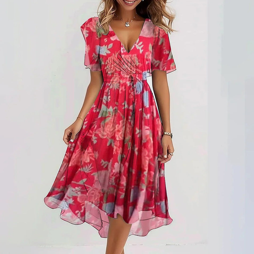 Elodia | Damen Sommerkleid Floral Wickel Midi