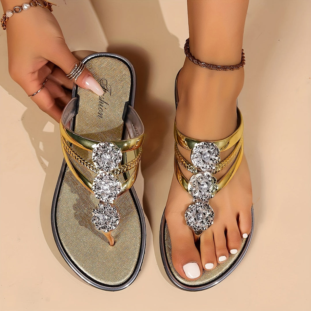 Tiffany | Sandalen für Damen Strass T-Steg Flache Sandalen