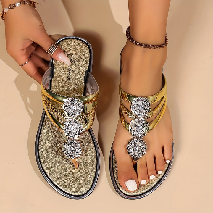 Tiffany | Sandalen für Damen Strass T-Steg Flache Sandalen