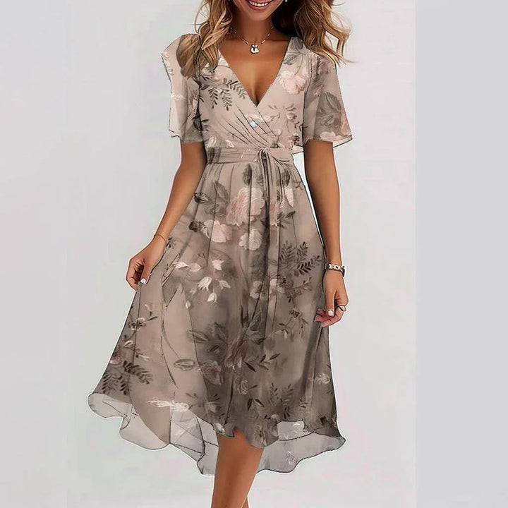 Elodia | Damen Sommerkleid Floral Wickel Midi
