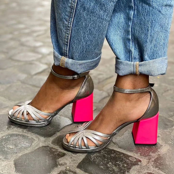 Ella | Sandalen für Damen Blockabsatz Knöchelriemen