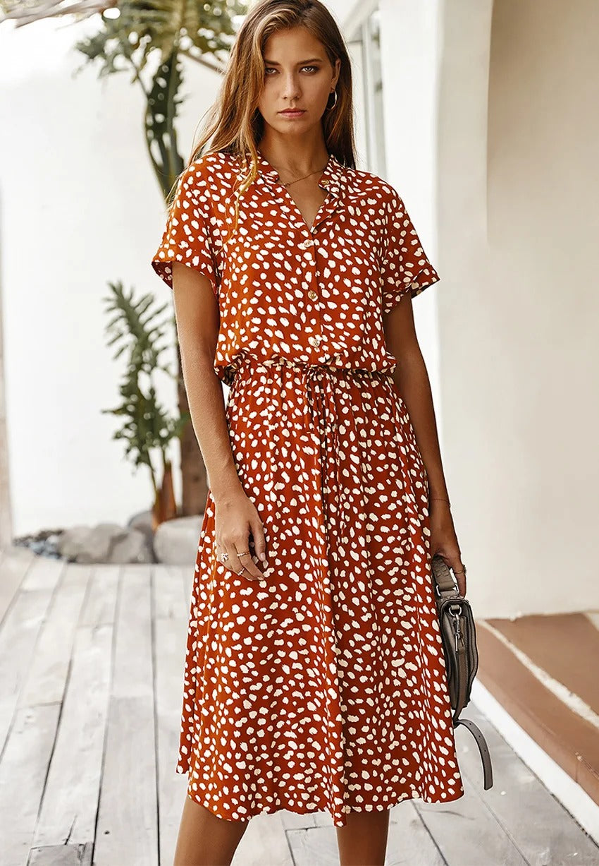 Leontina | Damen Sommerkleid Animal Print Midi