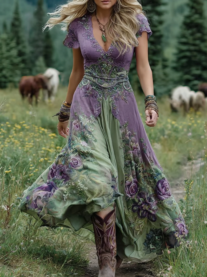 Calindra | Damen Kleid Farbverlauf Maxi Länge