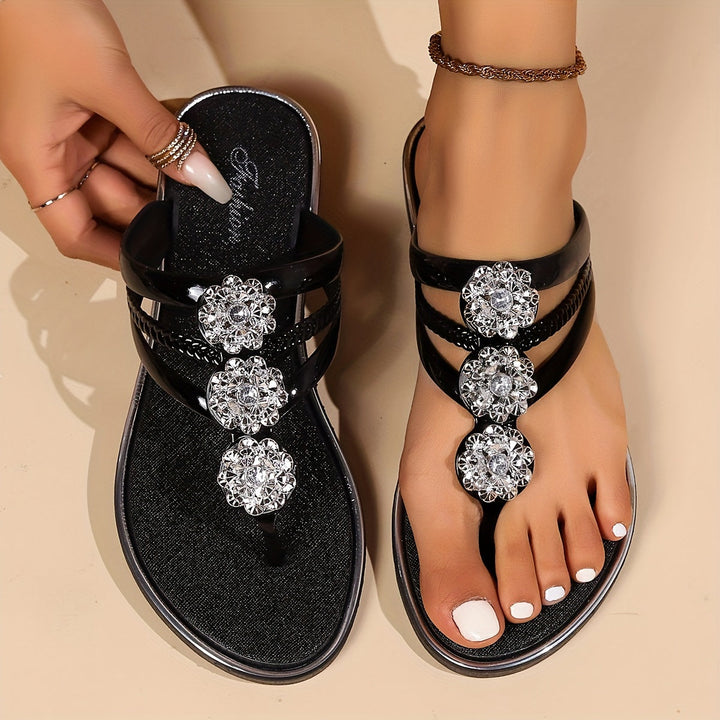 Tiffany | Sandalen für Damen Strass T-Steg Flache Sandalen