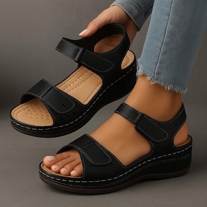 Theresa | Sandalen für Damen Offene Spitze Knöchelriemen Plateau Sohle