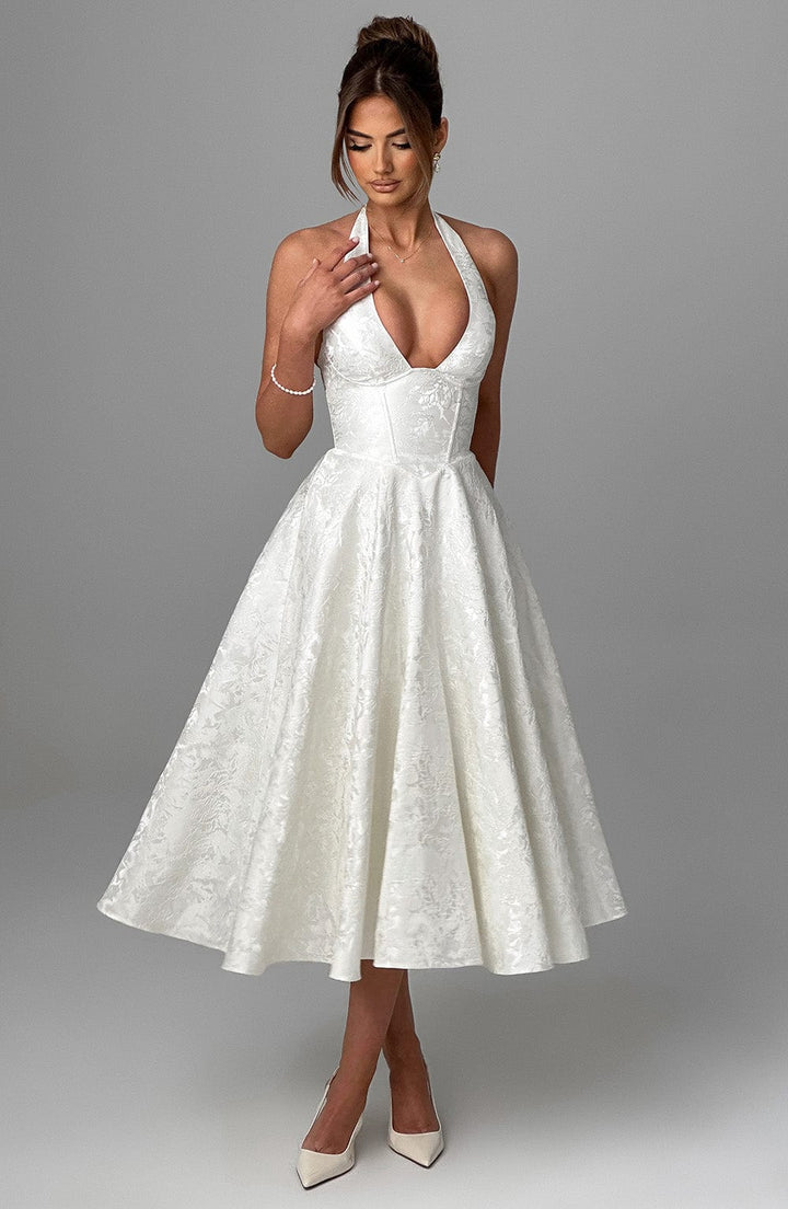 Phoebe | Damen Hochzeitsgastkleid Halter Midikleid