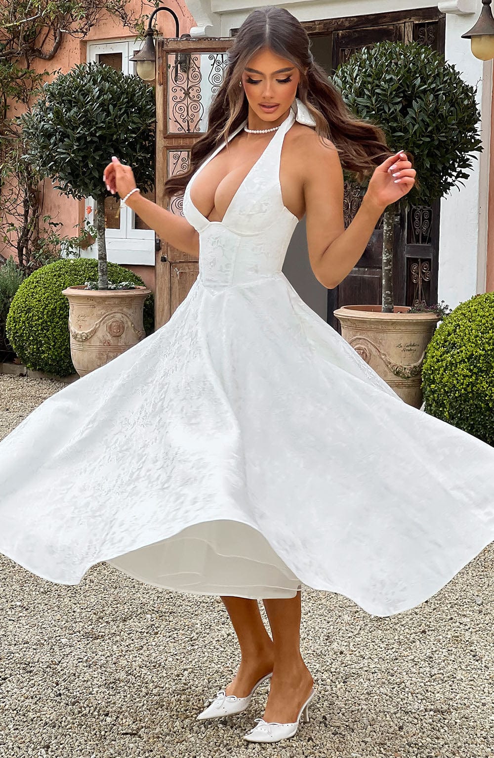 Phoebe | Damen Hochzeitsgastkleid Halter Midikleid