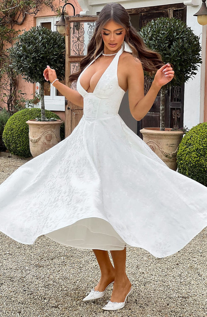 Phoebe | Damen Hochzeitsgastkleid Halter Midikleid