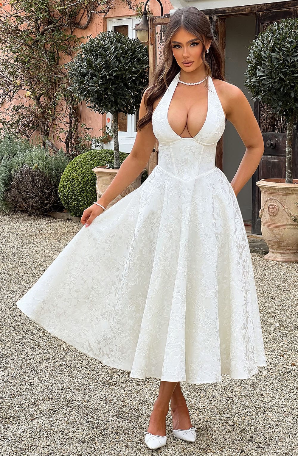 Phoebe | Damen Hochzeitsgastkleid Halter Midikleid