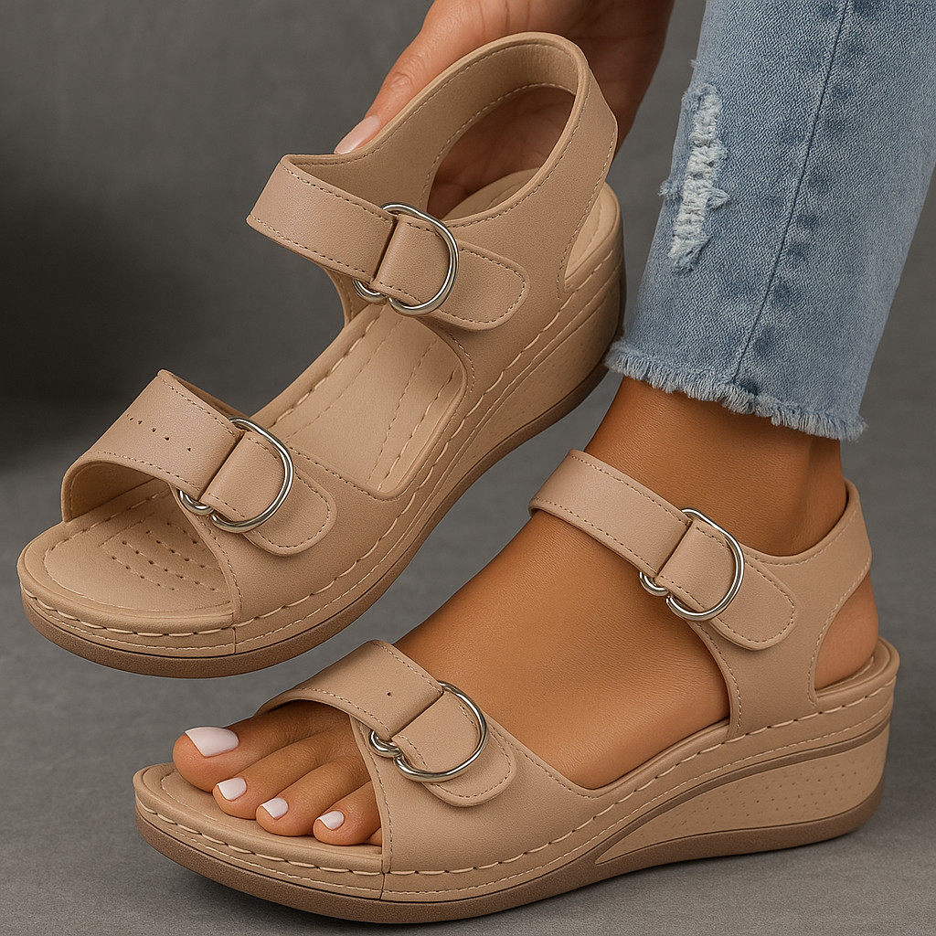 Theresa | Sandalen für Damen Offene Spitze Knöchelriemen Plateau Sohle