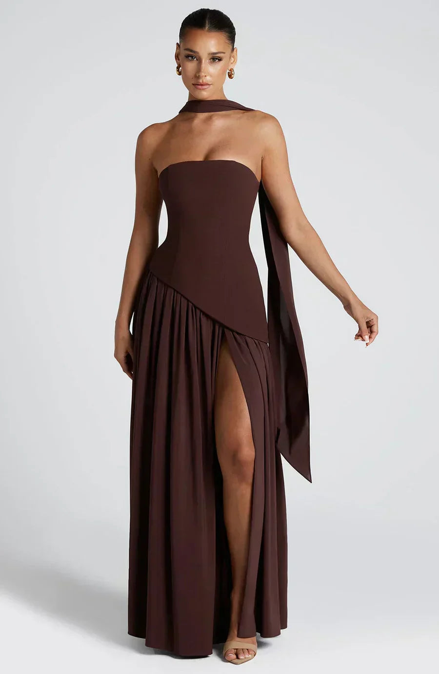 Chelsea | Damen Hochzeitsgastkleid Asymmetrisches Maxikleid