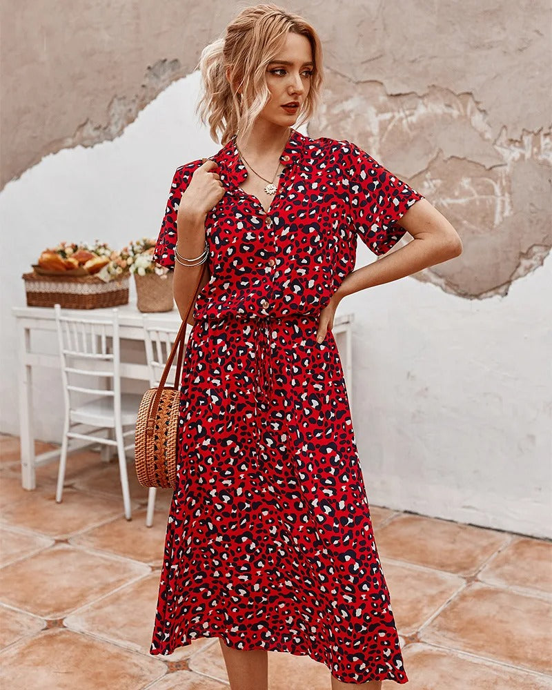 Leontina | Damen Sommerkleid Animal Print Midi