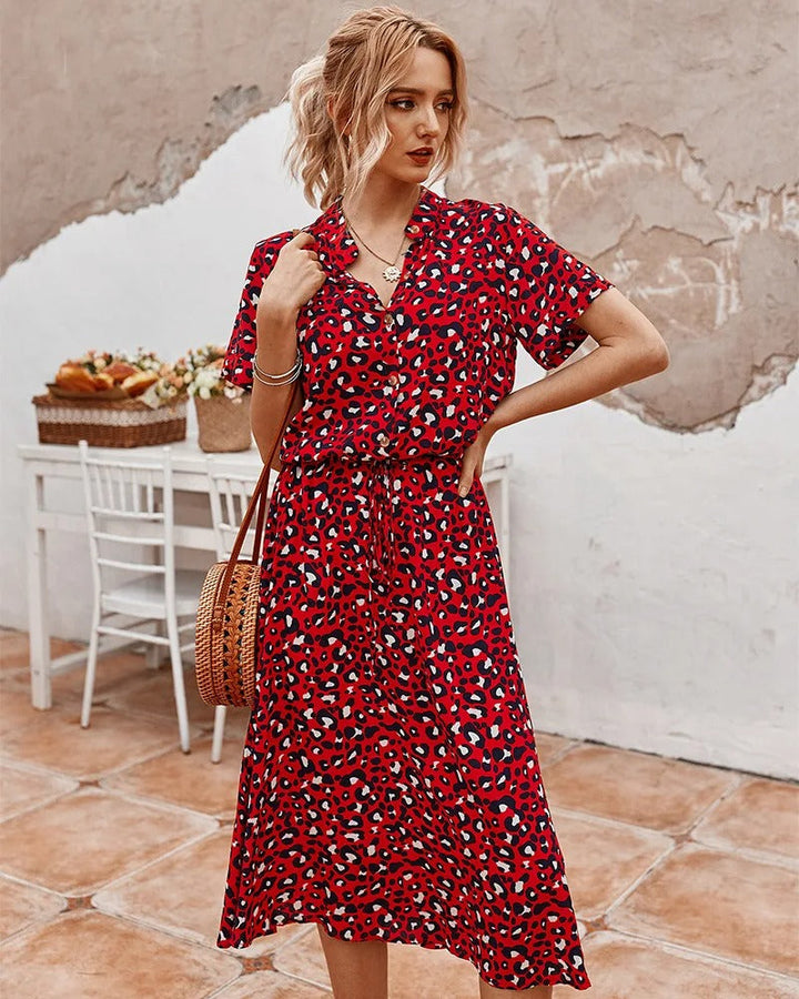 Leontina | Damen Sommerkleid Animal Print Midi