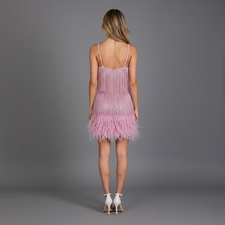 Donatella | Damen Party Kleid Mini mit Fransen und Federn