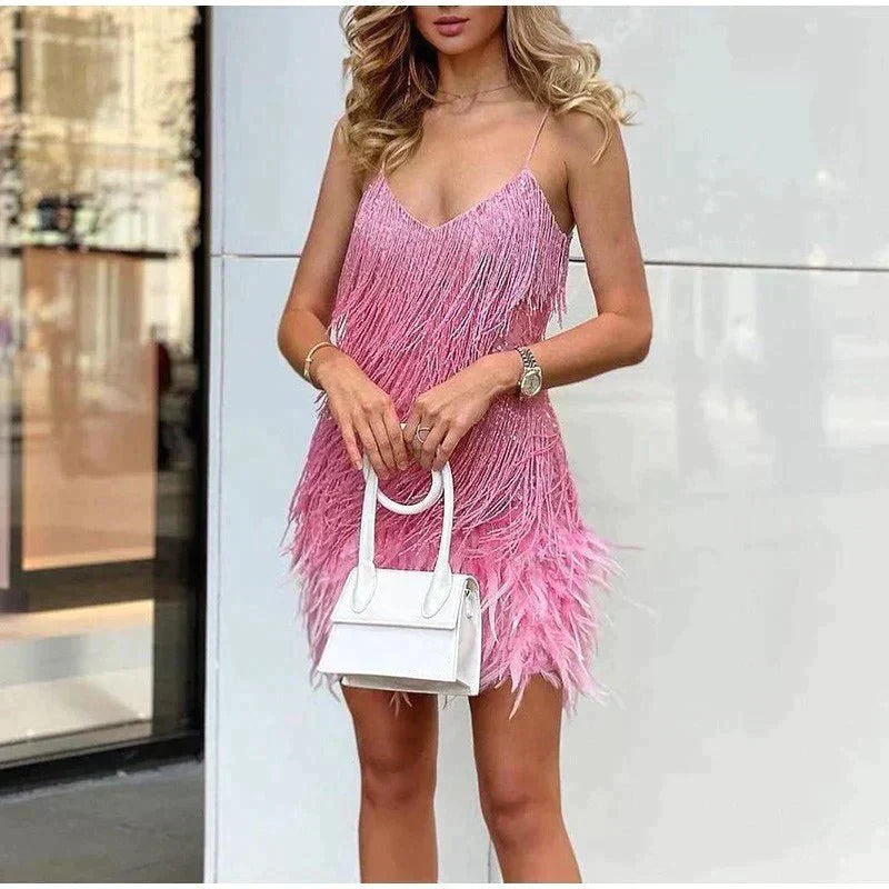 Noemi | Damen Sommer Figurbetontes Pailletten Cocktail Mini Kleid