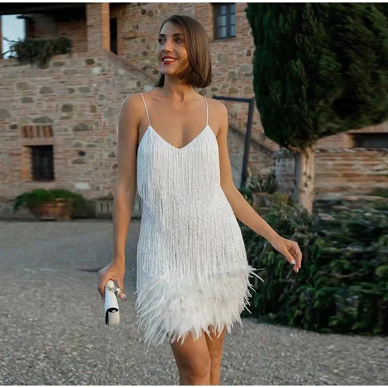 Noemi | Damen Sommer Figurbetontes Pailletten Cocktail Mini Kleid