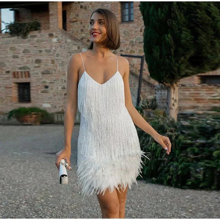 Noemi | Damen Sommer Figurbetontes Pailletten Cocktail Mini Kleid