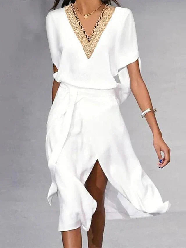 Serenella | Damen Sommer V-Ausschnitt Midi Kleid